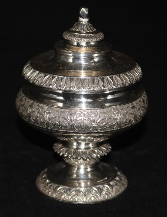 An Egyptian? silver pot and cover, 12 oz.